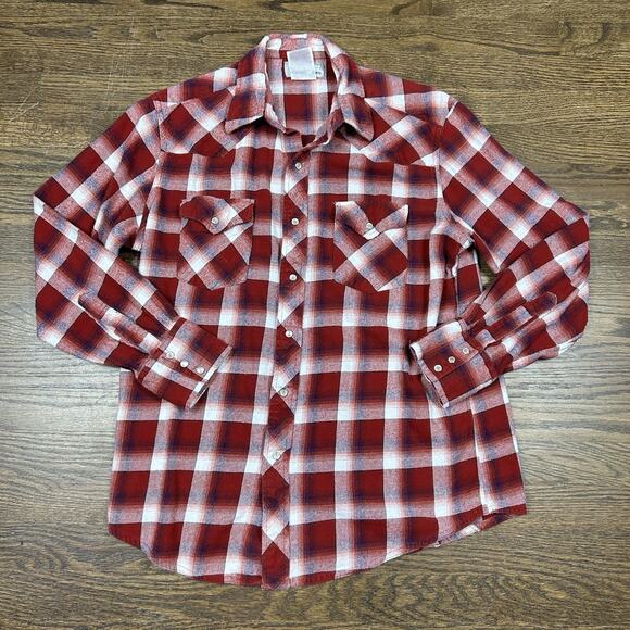 Wrangler Shirt Mens Large Red Plaid Pearl Snap Long Sleeve Pocket Western - Picture 1 of 9